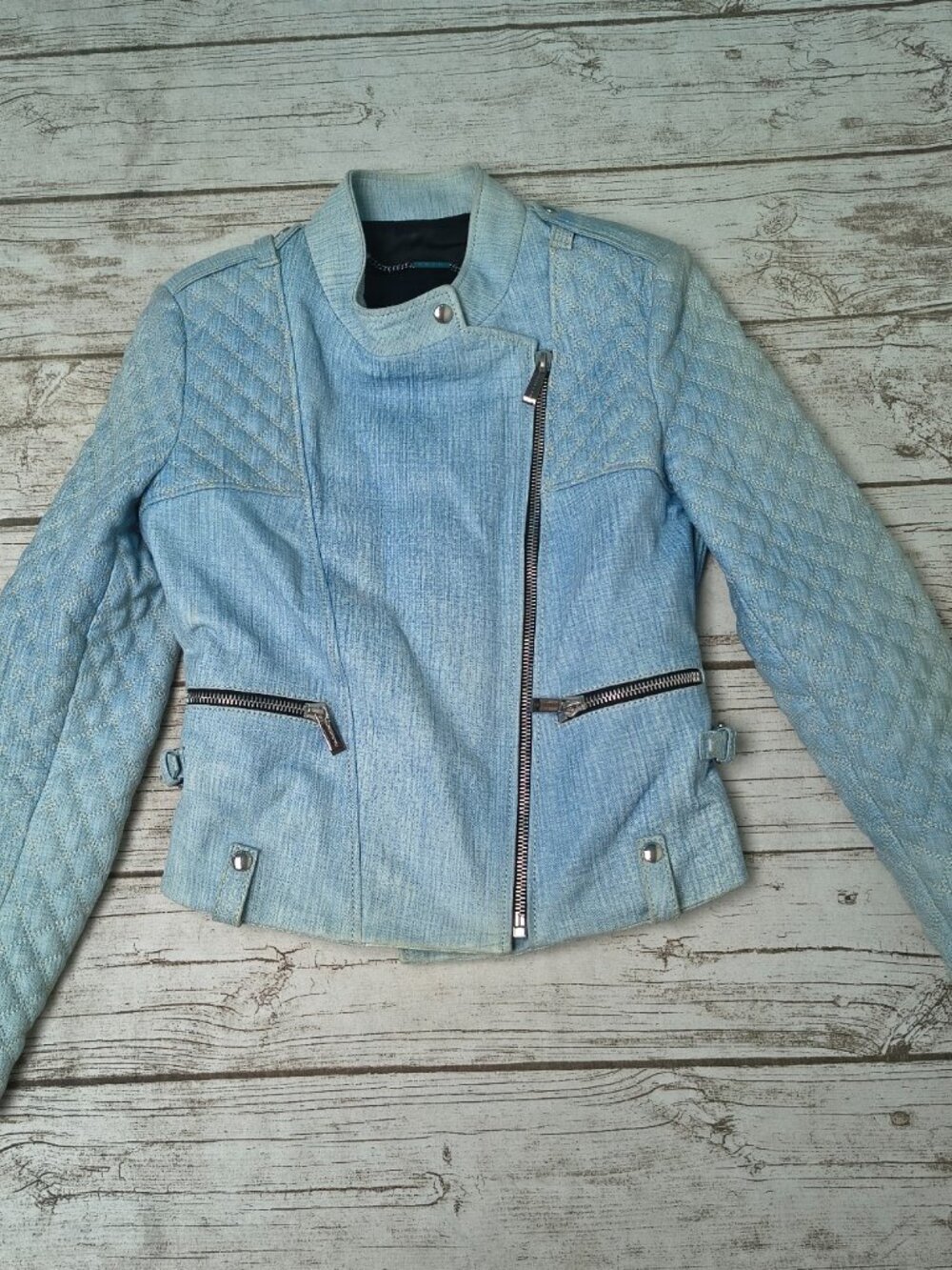 Barbara Bui Leather Jacket Quilted Denim illusion Moto Size 40